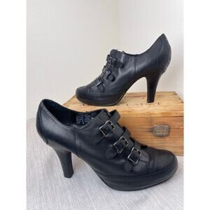 ASH Women Black Leather Buckle Platform Heel Booties Ankle Boots 10.5 EU 42